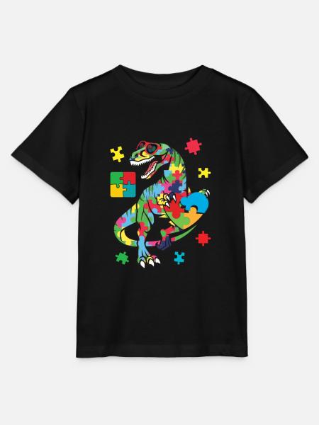 T Rex Dinosaurier-Autismus-Bewusstseins-Puzzleteil - Stanley/Stella Kinder T-Shirt MINI CREATOR - Schwarz