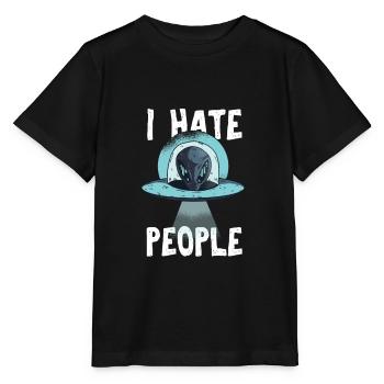 I Hate People Gift Alien Flying Saucer - Stanley/Stella MINI CREATOR Kids’ T-Shirt - black - Front - Mikhail (115cm)