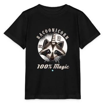 Magic Racoonicorn Tees Sparkly hybrid animal - Stanley/Stella MINI CREATOR Kids’ T-Shirt - black - Front - Mikhail (115cm)