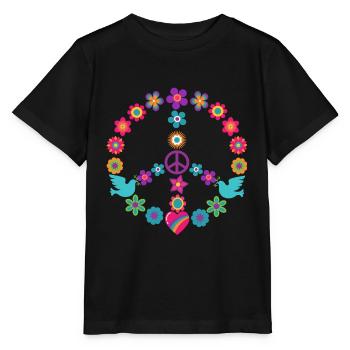 Flower Power PeaceZeichen Hippie Mouvement pacifiste - T-shirt bio MINI CREATOR Stanley/Stella Enfant - noir - Devant - Mikhail (115cm)