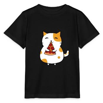 Cat with pizza gift idea diet slimming - Stanley/Stella MINI CREATOR Kids’ T-Shirt - black - Front - Mikhail (115cm)