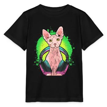 Sphynx Cat Kitten Headphones Music Gift - T-shirt bio MINI CREATOR Stanley/Stella Enfant - noir - Devant - Mikhail (115cm)