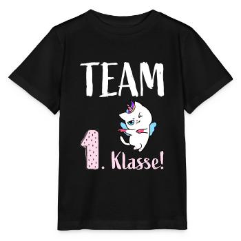 Einhorn Katze. Team 1. Klasse. - Stanley/Stella Kinder T-Shirt MINI CREATOR  - Schwarz - Vorne - Mikhail (115cm)