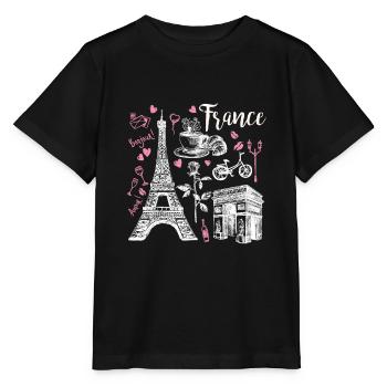 Frankreich Symbole Eiffelturm - Stanley/Stella Kinder T-Shirt MINI CREATOR  - Schwarz - Vorne - Mikhail (115cm)