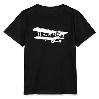 Flugzeug Propeller Doppeldecker T-Shirt - Stanley/Stella Kinder T-Shirt MINI CREATOR  - Schwarz - Vorne - Mikhail (115cm)