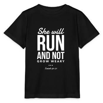 Conception chrétienne Bible Verse Run Pas se lasser - T-shirt bio MINI CREATOR Stanley/Stella Enfant - noir - Devant - Mikhail (115cm)