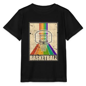 Basketball Retro Basketballkorb Regenbogen - Stanley/Stella Kinder T-Shirt MINI CREATOR  - Schwarz - Vorne - Mikhail (115cm)