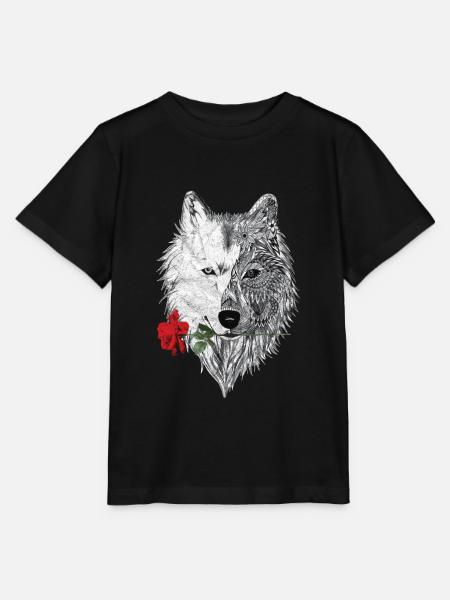 Wolf-Mandala-Rose Canis Lupus - Stanley/Stella Kinder T-Shirt MINI CREATOR - Schwarz