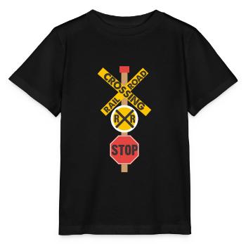 Eisenbahn Überquerung Straßenschild - Stanley/Stella Kinder T-Shirt MINI CREATOR  - Schwarz - Vorne - Mikhail (115cm)