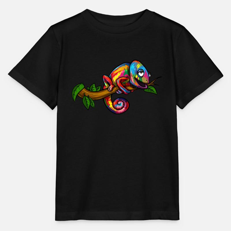 Regenbogen-Chamäleon-buntes Eidechsen-Reptil - Stanley/Stella Kinder T-Shirt MINI CREATOR - Schwarz