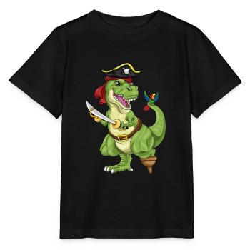 T-Rex Pirat Dinosaurier Seeräuber Piratenkostüm - Stanley/Stella Kinder T-Shirt MINI CREATOR  - Schwarz - Vorne - Mikhail (115cm)