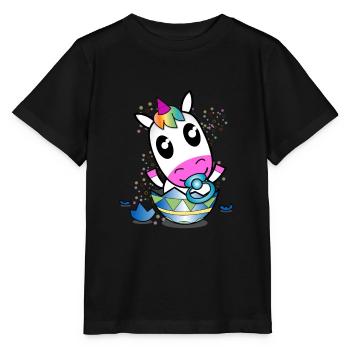 Einhorn Baby T-Shirt | Süßes Shirt mit Einhorn - Stanley/Stella Kinder T-Shirt MINI CREATOR  - Schwarz - Vorne - Mikhail (115cm)