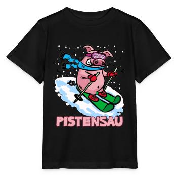 Pistensau Slopes Sau Skiing pig - Stanley/Stella MINI CREATOR Kids’ T-Shirt - black - Front - Mikhail (115cm)