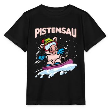 PISTENSAU Snowboard Pig Slopes Sau - Stanley/Stella MINI CREATOR Kids’ T-Shirt - black - Front - Mikhail (115cm)