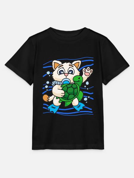 KITTY WITH SEA TURTLE - Stanley/Stella Kinder T-Shirt MINI CREATOR  - Schwarz