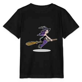 Witch On Broom - Stanley/Stella MINI CREATOR Kids’ T-Shirt - black - Front - Mikhail (115cm)