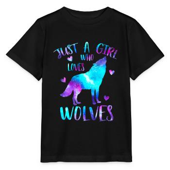 Nur ein Mädchen, das Wölfe Liebt Galaxy - Stanley/Stella Kinder T-Shirt MINI CREATOR  - Schwarz - Vorne - Mikhail (115cm)