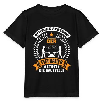 ACHTUNG DER TIEFBAUER BETRITT DIE BAUSTELLE - Stanley/Stella Kinder T-Shirt MINI CREATOR  - Schwarz - Vorne - Mikhail (115cm)