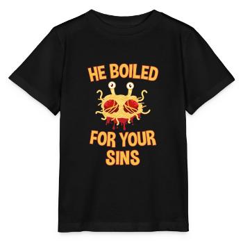 Boiled for your sins flying spaghetti monster - Stanley/Stella MINI CREATOR Kids’ T-Shirt - black - Front - Mikhail (115cm)