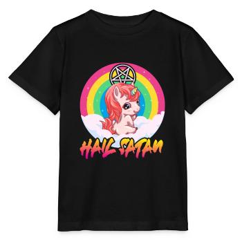 Je vous salue Satan licorne sataniste 666 humour athée - T-shirt bio MINI CREATOR Stanley/Stella Enfant - noir - Devant - Mikhail (115cm)