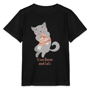 J'aime le cadeau d'amant de Kitty de bacon et de chats - T-shirt bio MINI CREATOR Stanley/Stella Enfant - noir - Devant - Mikhail (115cm)