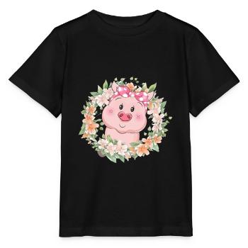 Pig Flowers - Stanley/Stella MINI CREATOR Kids’ T-Shirt - black - Front - Mikhail (115cm)