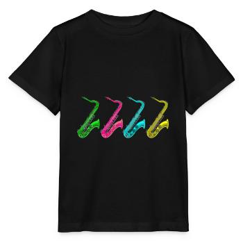 Retro Saxophon Musiker - Stanley/Stella Kinder T-Shirt MINI CREATOR  - Schwarz - Vorne - Mikhail (115cm)