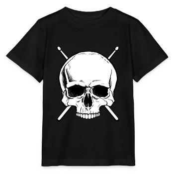 Drummer Schlagzeug Totenkopf - Stanley/Stella Kinder T-Shirt MINI CREATOR  - Schwarz - Vorne - Mikhail (115cm)