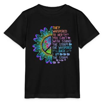 Whispered To Her You Can't With Stand The Storm - Stanley/Stella Kinder T-Shirt MINI CREATOR  - Schwarz - Vorne - Mikhail (115cm)