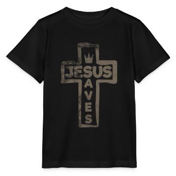 Jésus - Jésus sauve - T-shirt bio MINI CREATOR Stanley/Stella Enfant - noir - Devant - Mikhail (115cm)