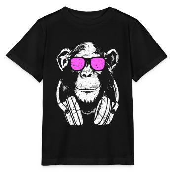 Affe DJ mit Kopfhörer und Sonnenbrille Geschenk - Stanley/Stella Kinder T-Shirt MINI CREATOR  - Schwarz - Vorne - Mikhail (115cm)