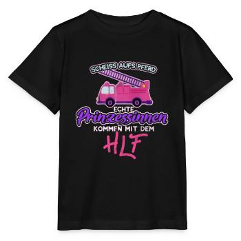 Prinzessin kommt mit HLF - Feuerwehr Frau - Stanley/Stella Kinder T-Shirt MINI CREATOR  - Schwarz - Vorne - Mikhail (115cm)