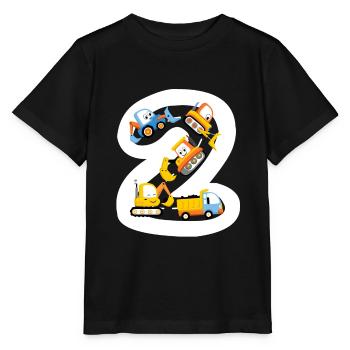 Kinder Geburtstag 2 Jahre Bagger 2. Geburtstag - Stanley/Stella Kinder T-Shirt MINI CREATOR  - Schwarz - Vorne - Mikhail (115cm)