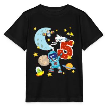 Astronaut 5 Jahre Geburtstag Fünf Weltall Rakete - Stanley/Stella Kinder T-Shirt MINI CREATOR  - Schwarz - Vorne - Mikhail (115cm)