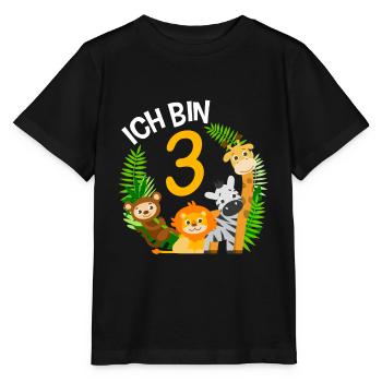 3. Geburtstag Geburtstagsshirt Dschungel Dritter - Stanley/Stella Kinder T-Shirt MINI CREATOR  - Schwarz - Vorne - Mikhail (115cm)