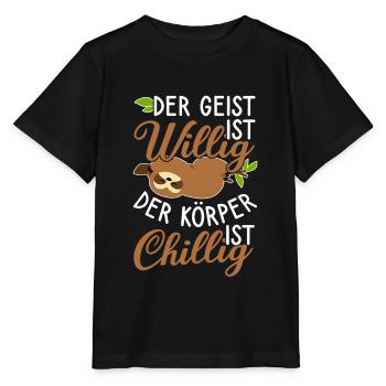 Faultier Chillig - Stanley/Stella Kinder T-Shirt MINI CREATOR  - Schwarz - Vorne - Mikhail (115cm)