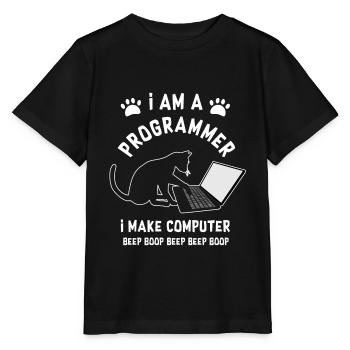 Programmer Cat Programmierer Computer Katze - Stanley/Stella Kinder T-Shirt MINI CREATOR  - Schwarz - Vorne - Mikhail (115cm)