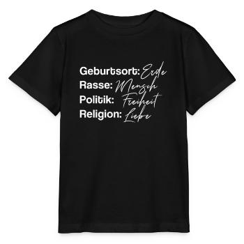 Geburtsort Erde Rasse Mensch - Stanley/Stella Kinder T-Shirt MINI CREATOR  - Schwarz - Vorne - Mikhail (115cm)