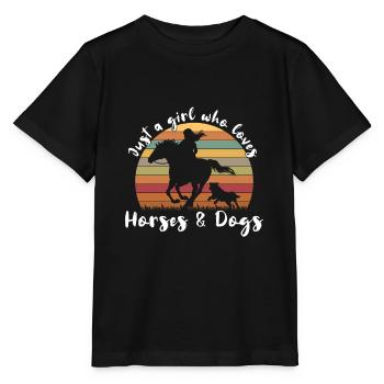 Just a girl who loves horses and dogs - Stanley/Stella Kinder T-Shirt MINI CREATOR  - Schwarz - Vorne - Mikhail (115cm)