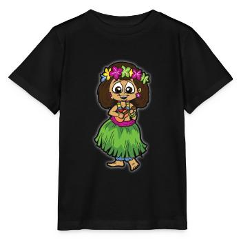 Hula Mädchen mit Bastrock Ukulele Blumenkette - Stanley/Stella Kinder T-Shirt MINI CREATOR  - Schwarz - Vorne - Mikhail (115cm)