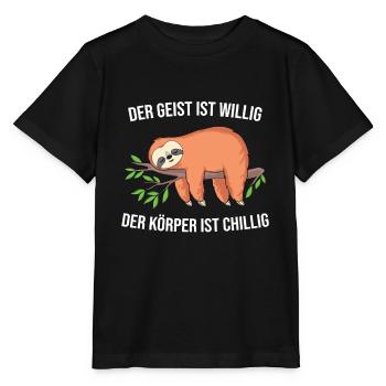 Faultier der Geist ist willig Körper ist chillig - Stanley/Stella Kinder T-Shirt MINI CREATOR  - Schwarz - Vorne - Mikhail (115cm)