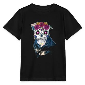 Crâne en sucre de Pitbull - Halloween - T-shirt bio MINI CREATOR Stanley/Stella Enfant - noir - Devant - Mikhail (115cm)