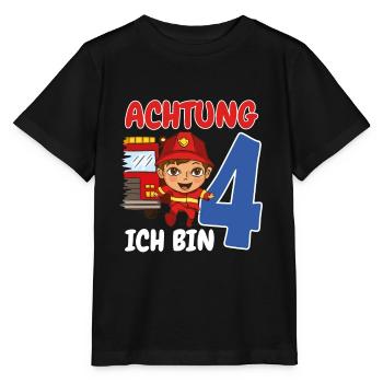 4. Geburtstag Feuerwehrauto Feuerwehr Geschenk - Stanley/Stella Kinder T-Shirt MINI CREATOR  - Schwarz - Vorne - Mikhail (115cm)
