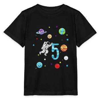 5th birthday astronaut solar system gift - Stanley/Stella MINI CREATOR Kids’ T-Shirt - black - Front - Mikhail (115cm)