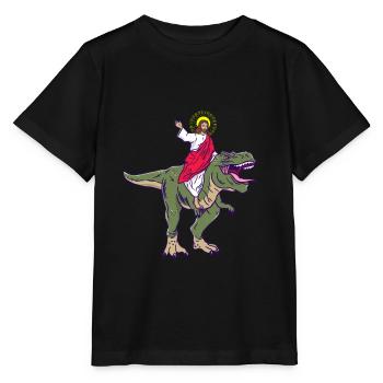 Jesus rides dinosaur Jesus parody - Stanley/Stella MINI CREATOR Kids’ T-Shirt - black - Front - Mikhail (115cm)