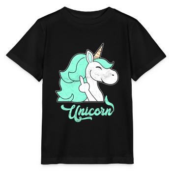 Cute unicorn middle finger - Stanley/Stella MINI CREATOR Kids’ T-Shirt - black - Front - Mikhail (115cm)