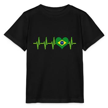 Brazil flag pulse heartbeat heart EKG country - Stanley/Stella MINI CREATOR Kids’ T-Shirt - black - Front - Mikhail (115cm)