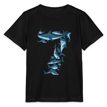 Sweet gift for 7th birthday shark grandchild - Stanley/Stella MINI CREATOR Kids’ T-Shirt - black - Front - Mikhail (115cm)