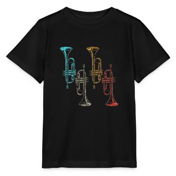 Retro Musikinstrument Blasinstrument Trompete - Stanley/Stella Kinder T-Shirt MINI CREATOR  - Schwarz - Vorne - Mikhail (115cm)