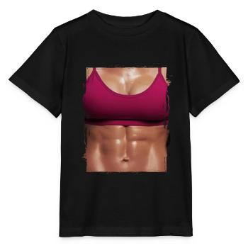 Fake Muskel Frau Fitness Frauenkörper - Stanley/Stella Kinder T-Shirt MINI CREATOR  - Schwarz - Vorne - Mikhail (115cm)